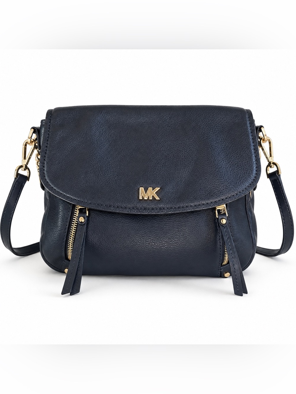 Michael Kors Evie Medium Navy Pebbled Leather Convertible Shoulder Crossbody Bag